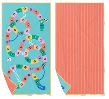 Quut – Strand-/Poolhandtuch für Kinder mit Spiel – Ultraschnell trocknende Mikrofaser, sandfrei – kompakt, leicht (Schlangen und Leitern, L - 180 x 100 cm)