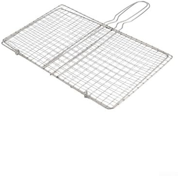 Cesta de parrilla de acero inoxidable para barbacoa, soporte de malla de gran tamaño para carne, pescado, verduras, cocina al aire libre (20 x 35 cm)