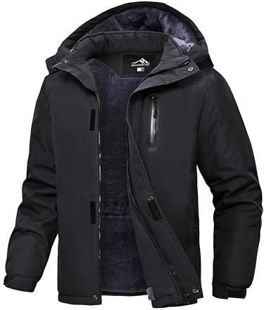 Peakwell Men's Waterproof Ski Winter Jacket Outdoor Windproof Rain Coats Warm Breathbale Hiking Jacket, Black, M