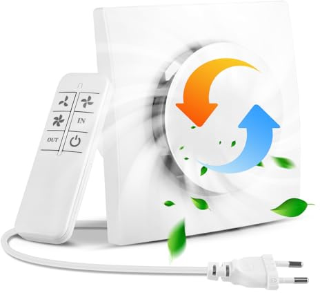 Nastopee Badlüfter mit Fernbedienung 100 mm, leistungsstarke Abluftventilator mit 2 Richtungen Ventilaton und 3 Geschwindigkeitsstufen, Fensterlüfter für Bad Küche,WC, Garage und Dachböden