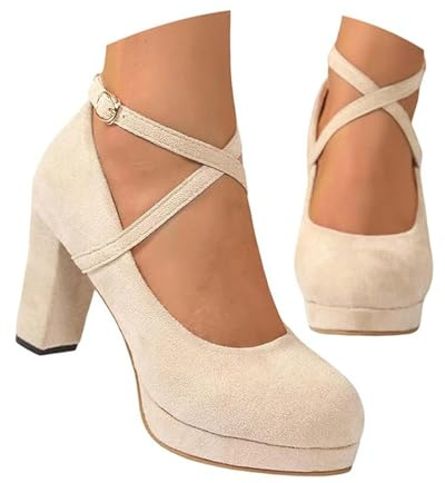 Escarpins épais pour femme - Escarpins à barrettes fermées confortables - Chaussures de danse - Pieds larges - Talon bloc - Chaussures de mariage - Largeur H - Chaussures de costume traditionnel