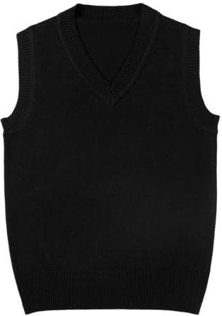 LOLANTA Gilet tricoté à col en V pour garçons et Filles – Pull sans Manches d’Uniforme Scolaire (Noir, 9-10 Ans, Taille 140)