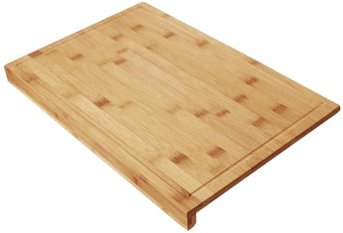 Acomoda Textil – Tabla de Cortar de Bambú para Cocina. Bandeja de Madera Resistente para Picar, Trocear y Servir (Tabla con Soporte para Borde, 45x34x3,5 cm)