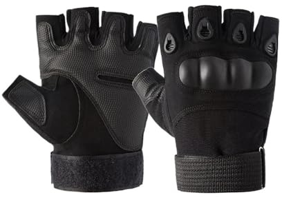 WMAMBZNDHP Utomhus Taktiska Handskar Motorcykelhandskar Halvfinger Dam Fitnesshandskar(Black,L)