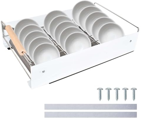 Eclove Cassetto Telescopico Estraibile per Cassetti da Cucina, Organizer da Cucina, Organizzatore Sottolavello, Scolapiatti con Scolapiatti e Manico in Legno per Cucinas e Soggiorno, 42×26×12cm (A)