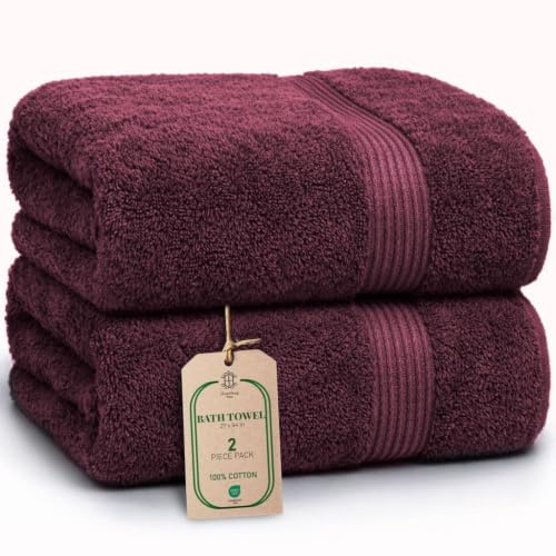 HomeBurg Luxe set med 2 badhanddukar – stora, mjuka och absorberande, hållbara, skonsamma mot huden, maskintvättbara, 65×137 cm, Bordeaux Sammet