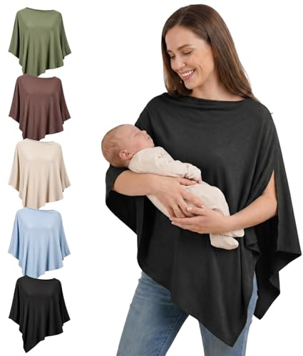 Fiohiros Breastfeeding Cover,Soft Breathable Modal Nursing Cover for Mum,360° Full Coverage Breast Feeding Cover Up,Multi-use Poncho Breastfeeding Cover for Stroller Car Seat Shawl (Black)