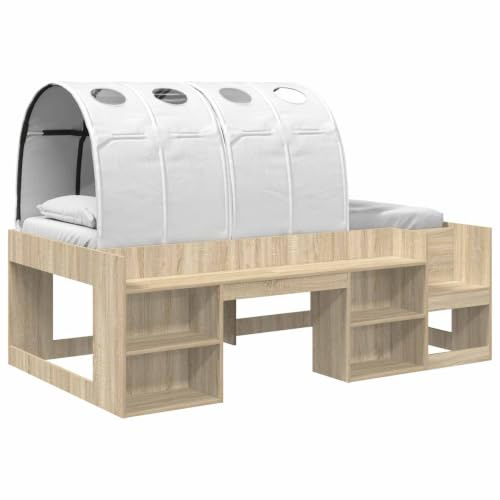 Swpsd Modern Bed Frame with Storage Shelves, Engineered Wood Queen Size Bed with Surrounds, 90x200 cm Compact Platform Bed for Small Bedrooms, Master Suite, Guest Room, Apartment 3423605