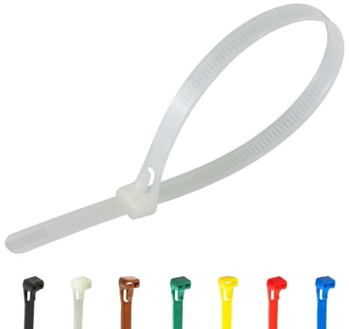 Gocableties 100 Pack of 150mm x 7.6mm Reusable Cable Ties, Heavy Duty White/Natural Releasable Cable Ties, 6 Premium Tie Wraps, Strong Nylon Zip Ties