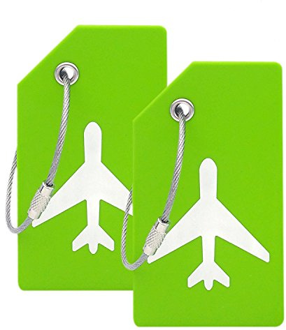 Silicone Luggage Tag with Name ID Card Perfect to Quickly Spot Luggage Suitcase (Plane 2Pcs Green)