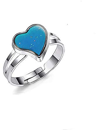 Anwin Färgförändring ringar justerbara stämningsringar för barn kvinnor och flickor ställbar inneromkrets: 55–70 mm 1–3 stycken e rostfritt stål, colore: C: 1 st ring med hjärta, cod. CDEU01R001-WTX