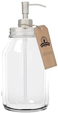Jarmazing Products Quart-Size Mason Jar Soap Dispenser - Stainless Steel - with 32 Ounce Clear Mason Jar