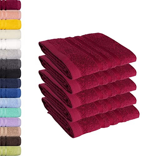 Lavea® 5er Set Gästehandtücher 30x50 cm – Weiche und Saugstarke Gästetücher aus 100% Baumwolle, Frottierserie Elena – Waschbar und Strapazierfähig - Bordeaux