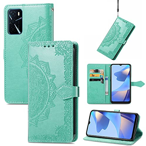 Fertuo Cover per OPPO A16 / A16S / A54S, Custodia Portafoglio a Libro in Pelle Flip Cover con Porta Carte, Chiusura Magnetica [Disegni di Mandala] Case Antiurto per OPPO A16 / A16S / A54S, Verde