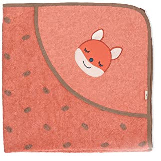 Sterntaler Baby Mädchen Badetuch Baby GOTS Enna - Badeponcho Baby, Kapuzenhandtuch, Badehandtuch Kinder mit Eichhörnchenmotiv - Bio - koralle