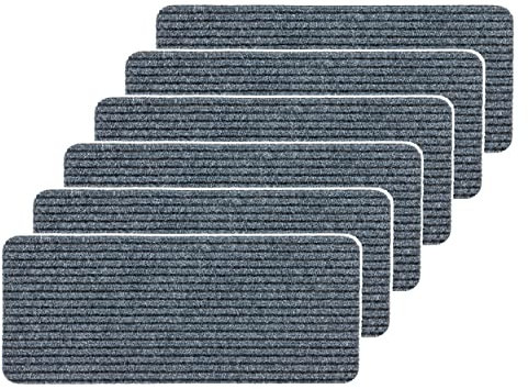 Astra Fußmatte innen grau Schmutzfangmatte rutschfest – Stufenmatten 25x60 cm 6er Set Treppenmatten wasserabweisend – Rib Line Fußabtreter