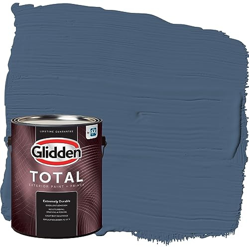 Glidden Total Exterior Paint & Primer All-in-One, Blue Fjord/Blue, Satin, 1 Gallon