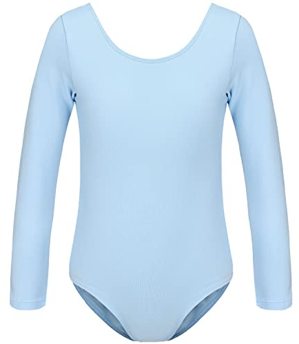 HIPPOSEUS Maillot de Ballet Danza para Niña Manga Larga Ballet Body Leotardos Danza Clásico Gimnasia Ritmica, AM0019-Azul,4-5 años