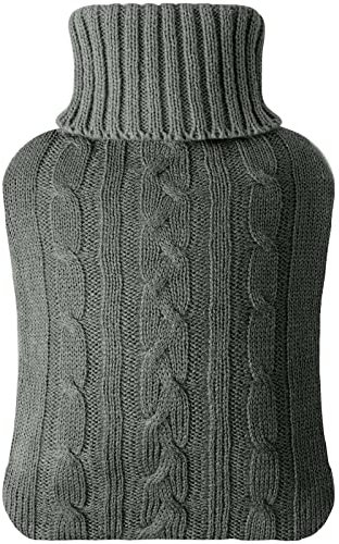 Vicloon Premium Wärmflasche mit weichem Strickbezug, 2L Wärmflasche mit Bezug, Bettflasche mit Superweichem Abnehmbarem Bezug, Weihnachten & Wintergeschenke für Erwachsene & Kinder-Dunkelgrau