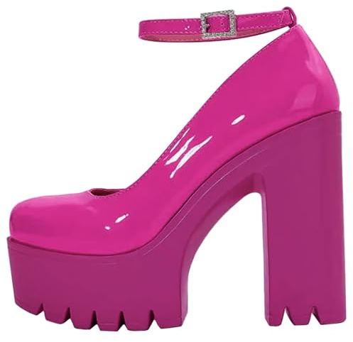 Goth Plate-forme Cristal Cheville Sangle Bout Rond Pompes Crochet Bloc Chunky Bloc Talons Hauts Mode Robe Chaussures Soirée Mary Jane Chaussures Wrap Toe Sexy Robe De Soirée Chaussures pour Femmes
