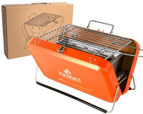 KIKIRIKIT Kolgrill- Bärbar grill i rostfritt stål - Picknickgrill - Lätt att bära och använda - Original gåva - Föräldragåvor - (Orange)