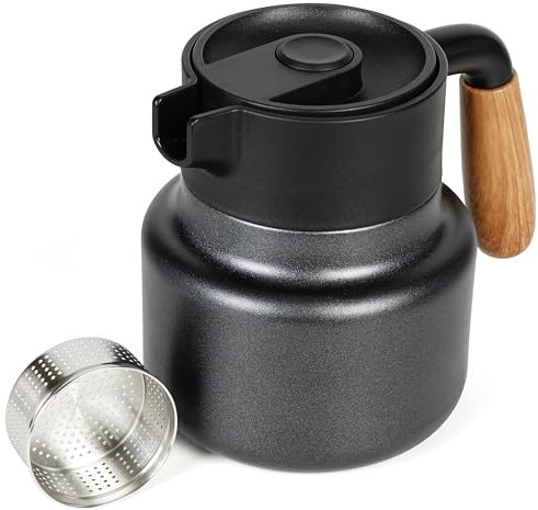 Belle Vous Jarra Termica con Infusor - Termo Negro 800 ml de Acero Inoxidable con Asa - Tetera Cafetera para Cafe Te Agua Caliente Mate Argentino Infusiones y Terere