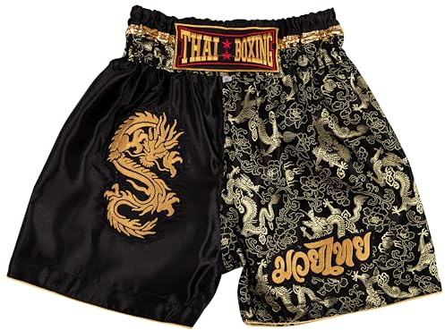 MUAY NATION Pantaloncini Muay Thai per Bambini (2-12 Anni) Trunks da Boxe per Ragazzi e Ragazze per Kickboxing, MMA, Arti Marziali (IT, età, 6 Anni, 8 Anni, Regular, Drago Nero)