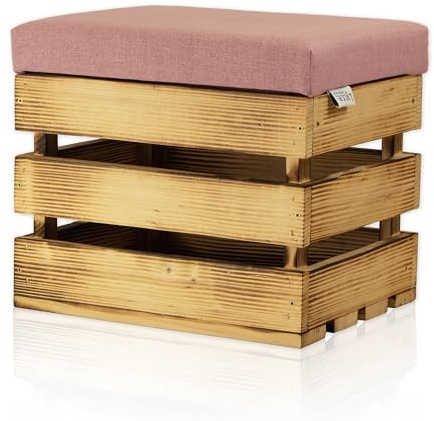 Lycce Pall med förvaringsutrymme, sittpall, trälåda flammad med vadderat lock rosa 35 l (40 x 32 x 34 cm), sittkista med förvaringsutrymme för sängkläder, handdukar, leksaker och mycket mer.