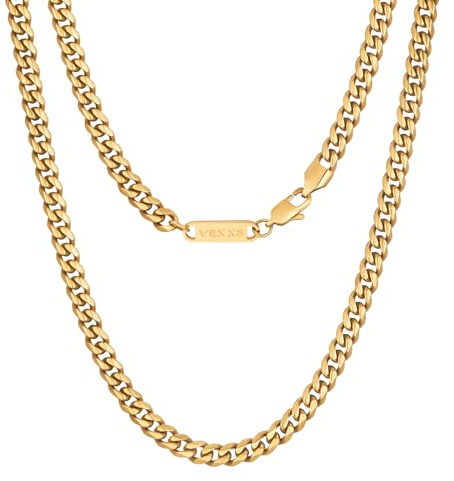 VEXXS Halskette Panzerkette Gold Panzer facettiert 5mm,18 Karat Vergoldet Edelstahl Herren Kette mit Diamantschliff,Goldkette für Herren Damen Männer, Schmuck Geschenk