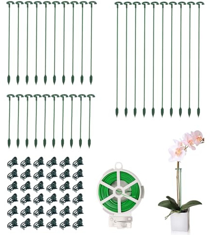 Ruksifg Pack of 30 Small Plant Stakes for Indoor Plants 3 Size 6.7/10.6/14.5/ Inches Single Stem Plant Support Stakes for Phalaenopsis/Orchid Flower/Roses/Chrysanthemum/Succulent(with Clips&Twist Tie)