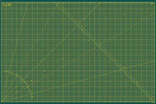 Elan självläkande skärmatta 150x100 cm grön, 5-lagers hobbyskiva | Extra stor hobbymatta, med metriskt rutnät på båda sidor, tilverkad med återvunnen PVC, 3 mm tjock, för sömnad och quiltning