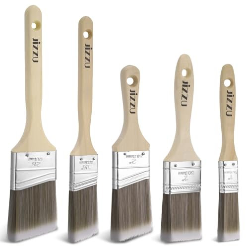 JIZZU Juego de Brochas Pintura, 5Pcs Pinceles Pintura con diseño de Bordes biselados, Brochas con Orificio para Colgar Viene con abrelatas para Pintar Paredes, Techos, Madera y Metal