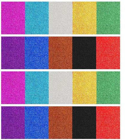 QFEHTHSK 20 ark A4 glitterpapper, färgglad kartong, självhäftande glitterpapper, självhäftande glitterpapper med självhäftande baksida, glitterpapper för stansning