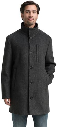 TOM TAILOR 1046983 Manteau de Laine, 30500-Dark Grey Black Herringbone, L Hommes