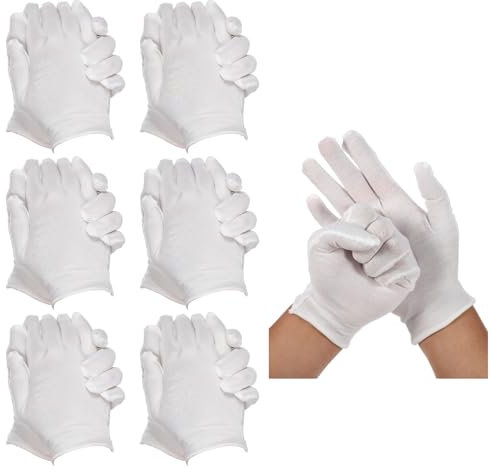 6 Paar Baumwollhandschuhe Handschuhe Baumwolle Feuchtigkeitshandschuhe Neurodermitis Weiße Baumwolle Handschuhes für Trockene Hände Übernachtung Schlafenszeit Heilung von Trockener Haut Reparatur