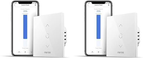 Meross Interrupteur WiFi pour Volet Roulant (FIL NEUTRE REQUIS), Interrupteur Tactile pour Rideau de Fenêtre Compatible avec Alexa, Google Home et SmartThing, Incompatible avec HomeKit (Lot de 2)