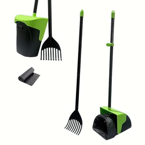 Ceasyde Pooper Scooper Swivel Bin & Rake with 20 Waste Bags, Long Handle Dog Poop Scooper with Lid for Large Medium Small Dogs Easy to Clean Pet Waste Useon Yard, Grass, Dirt or Gravel
