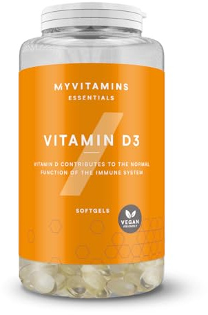 Myvitamins Vitamin D3 Softgels – 180 High Strength Capsules with 25 mcg Cholecalciferol – Supports Immune System, Bone Health & Muscle Function – Easy-to-Swallow Vitamin D Supplement