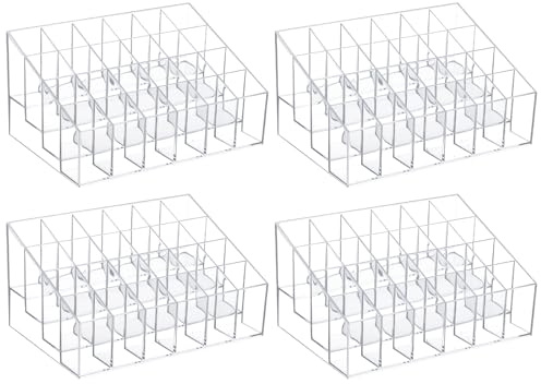 Nodaaiie 4 Pack Acrylic Lipstick Holder Organizer, 24 Slot Clear Lip Gloss Holder, Lipstick Display Stand for Lipsticks, Lip Balms, Makeup Brushes & Nail