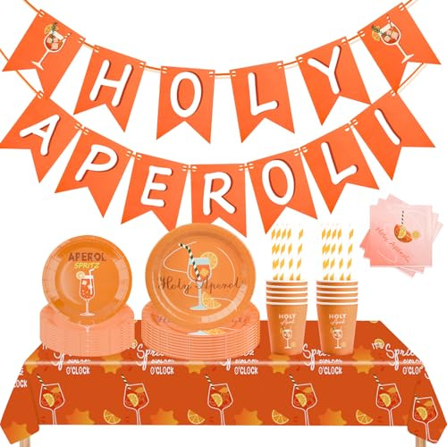 62 Pieces Aperol Decorative Orange Party Tableware Birthday Decoration with Paper Plates Napkin Cup Table Cloth Aperol Spray Party Accessories for JGA Summer Beach Party Stag Night Fancy Dress