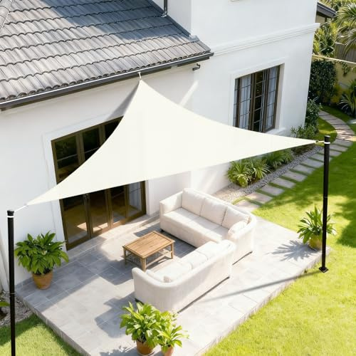 Sunnylaxx 3x3x4.25m Sonnensegel Dreieckig,420D Oxfordgewebe Wasserdicht Sonnenschutz Sunsegel UV-Schutz,für Außenbereich,Garten,Terrasse Balkon -Cream
