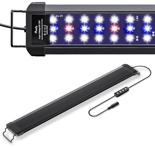 Pawfly Luz de acuario para tanques de 45 a 60 cm, 14 W lámpara para pecera, espectro completo, lámpara LED extensible con temporizador, modos día/noche y brillo ajustable para agua dulce