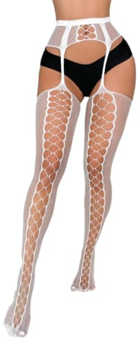 PARUPRUP Medias Liguero Sexy Mujer Red Mallas Cintura Alta Rejilla Lencería Pantimedias Transparente Elástica (FR/ES, Letras, Talla única, Regular, Regular, Blanco)