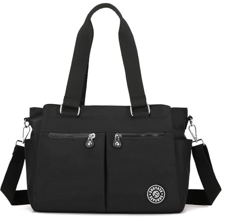 Bolsos de Mujer,Bolso Bandolera Mujer,Bolso Shopper Mujer,Bandolera Tote Bag,Bolsos de Hombro con Cremallera de Múltiples Bolsillos,Bolso de Lona con Bolsillos para Compras, Viajes, Escolares, Trabajo