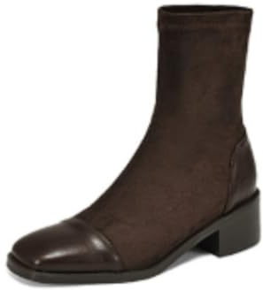Generico Stivaletti Donna Punta Quadrata Tacco Largo Tessuto Elasticizzato PU Pelle Tomaia Morbida Soletta Imbottita Confortevoli Antiscivolo Resistente Casual Ufficio,Marrone,38.5 EU