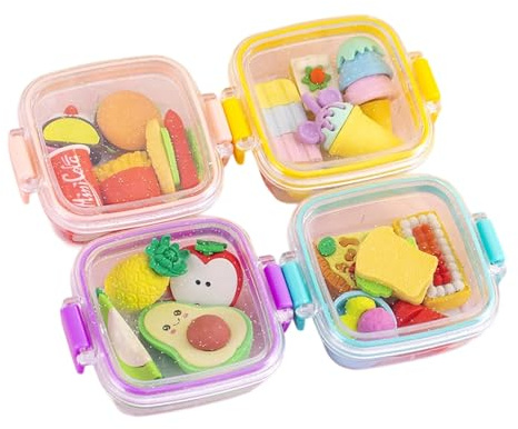 Gommes colorées sur le thème des aliments pliés - Gommes de boîte à déjeuner - Gommes faciles à effacer pour écrire, dessiner, fournitures de correction pour étudiants - Gomme souple pour papier