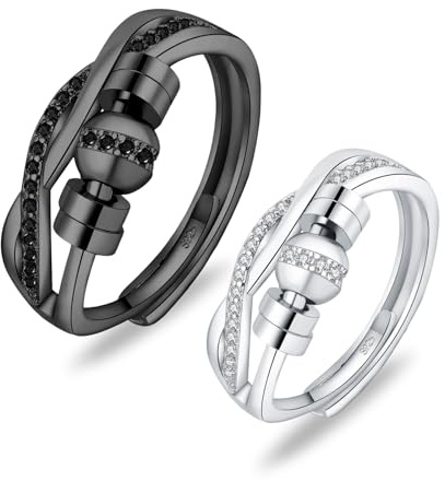 HEEYA Silver Rings for Women, 925 Sterling Silver Plated Spinner Fidget Ring with Cubic Zirconia, Adjustable Thumb Rings Ring for Women with Jewellery Box