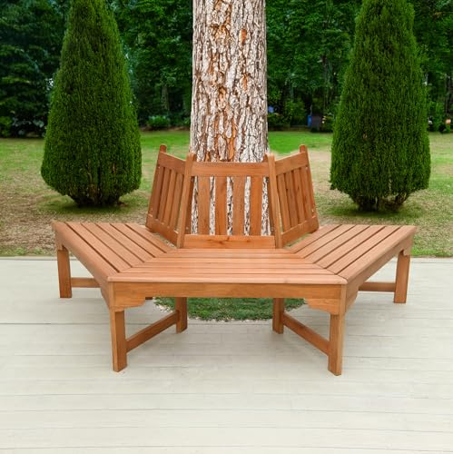 Spetebo Banc d'arbre en eucalyptus semi-circulaire huilé - 155 x 78 cm - Banc d'arbre en bois semi-naturel - Banc rond en bois massif résistant aux intempéries