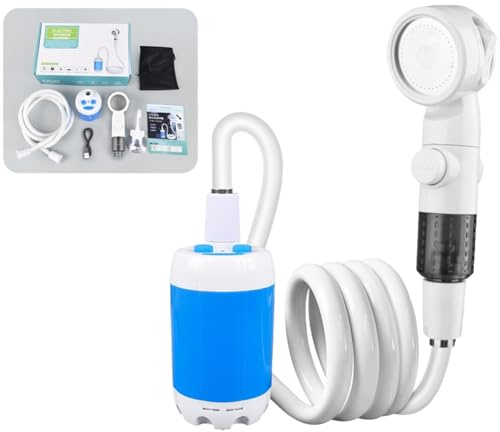 URPIZY Ducha eléctrica portátil al aire libre con batería de 4000 mAh y bomba de agua de 5 l/min | 3 niveles de presión de agua, impermeable, para camping, dormitorio, construcción