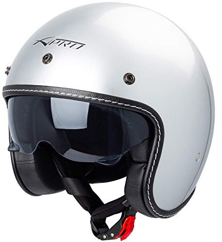 A-PRO SRL Casco Moto Jet Cafe Racer Omologato ECE 22-06 Parasole scooter Argento L